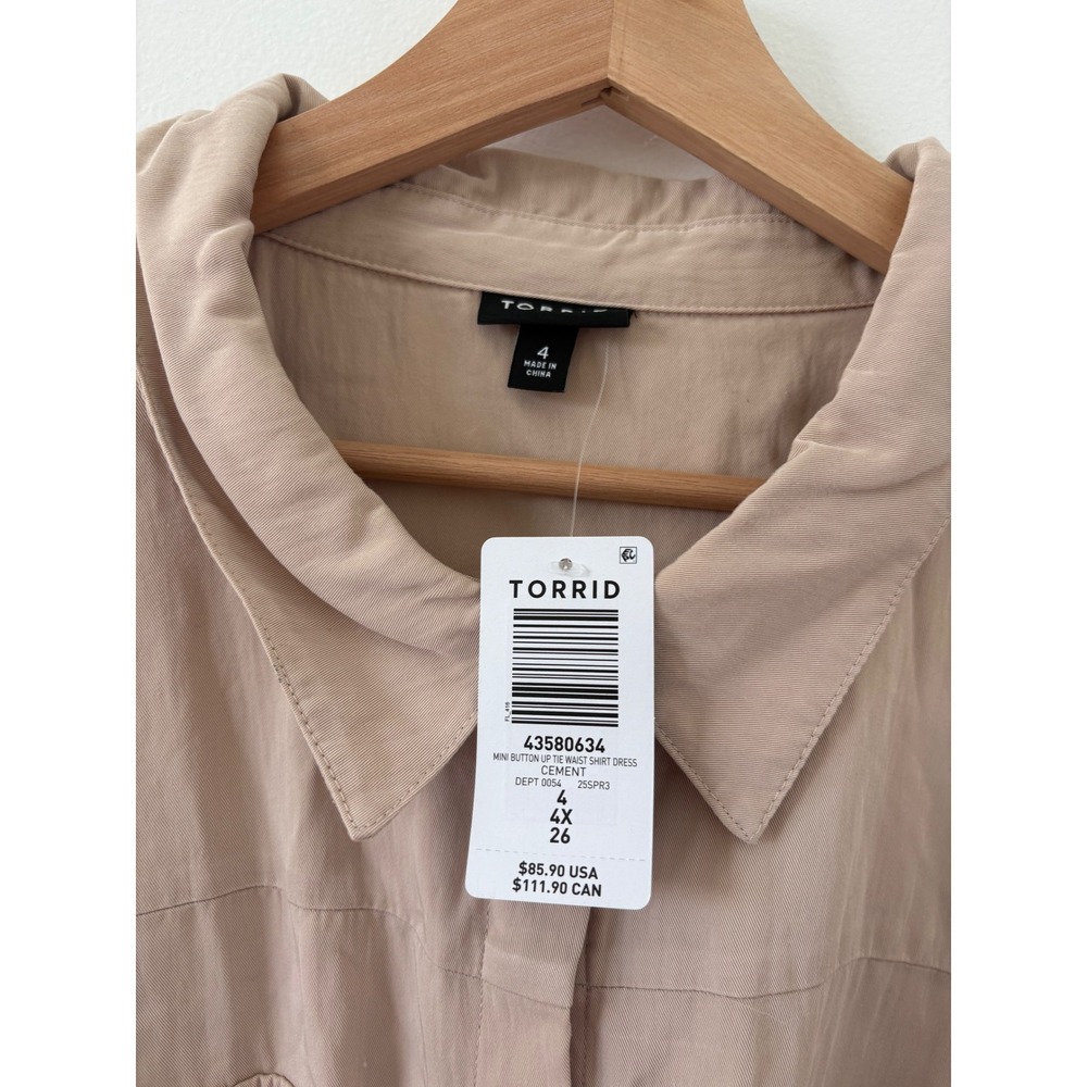New Torrid Tan Mini Waist-Tie Shirt Dress – Size 4X - Picture 6 of 7